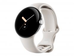 Google Pixel Watch - Silber poliert - intelligente Uhr mit Band - Flouroelastomer - Chalk - Bandgröße: L - 32 GB - Wi-Fi, NFC, Bluetooth - 36 g
