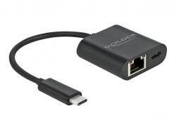Delock USB Type-C Adapter zu Gigabit LAN 10/100/1000 Mbps mit Power Delivery Anschluss schwarz